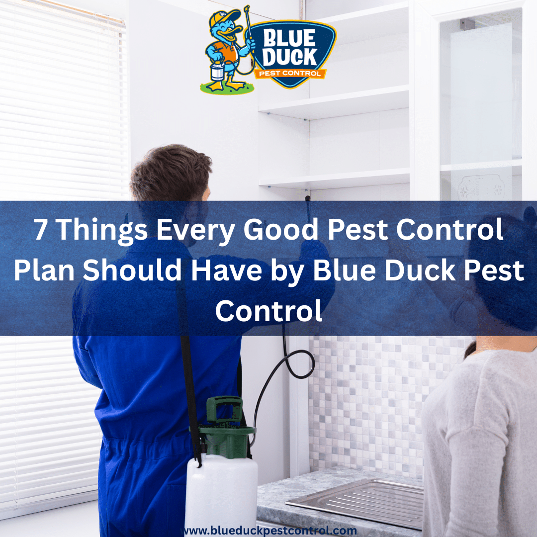 A Blue Duck Pest Control technician discusses key features of a quality Pest control plan that Blue Duck offers with a homeowner in Indiana