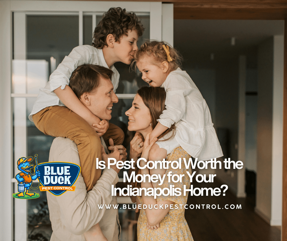 A happy family relaxing in their living room, showcasing the peace of mind and value that answers the question "is pest control worth the money?"