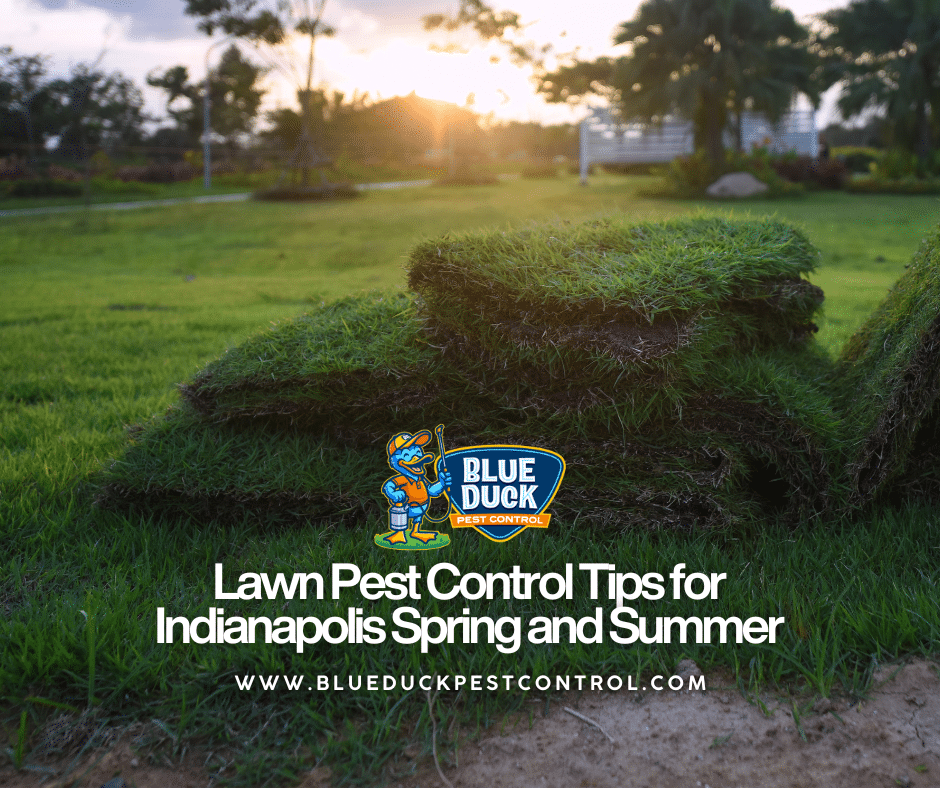 Lush suburban lawn in Indianapolis maintained with expert lawn pest control tips from Blue Duck Pest Control.