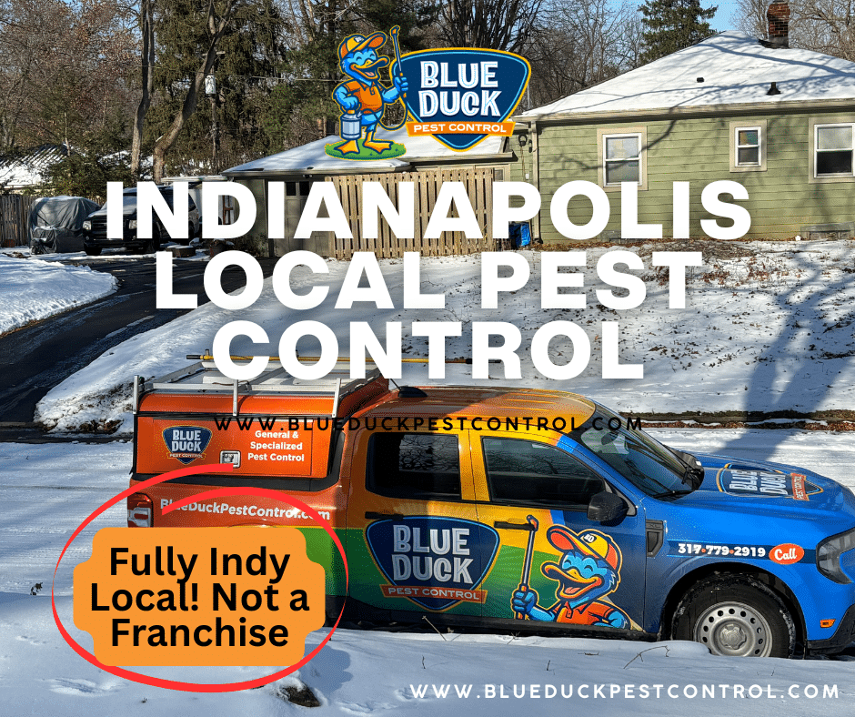 Blue Duck Pest Control vehicle serving Indianapolis neighborhoods with genuine Indianapolis local pest control from local technicians