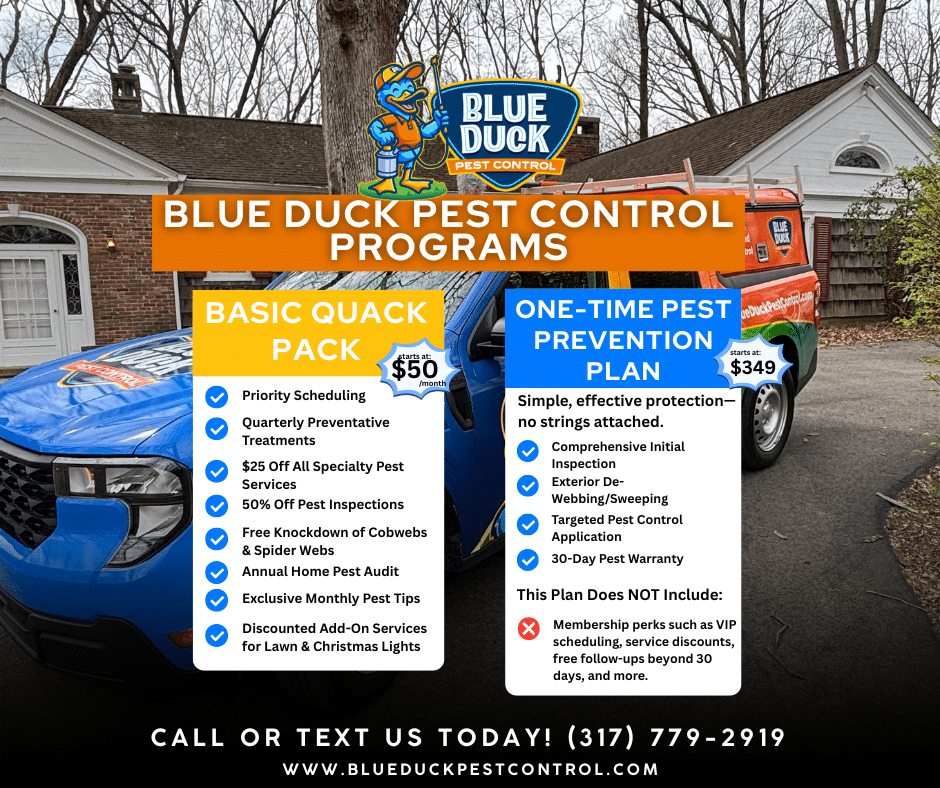Blue Duck Pest Control membership programs for Carmel pest control starting at 50 dollars per month with quarterly treatments.