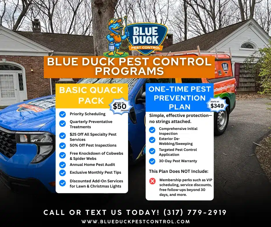 Blue Duck Pest Control membership programs for Carmel pest control starting at 50 dollars per month with quarterly treatments.