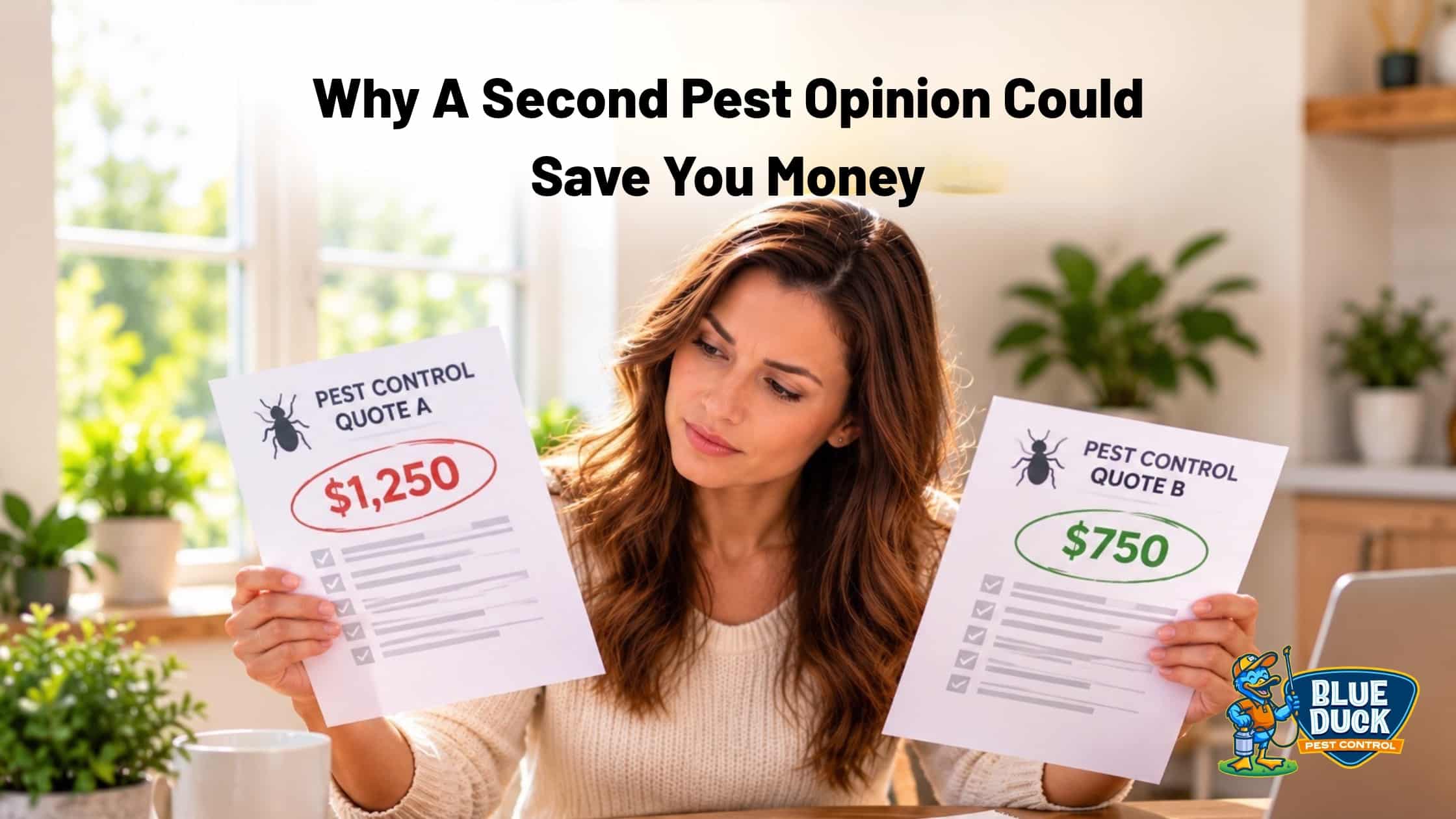 Second pest opinion for a Zionsville homeowner reviewing pest control quotes and comparing treatment options before hiring a company.