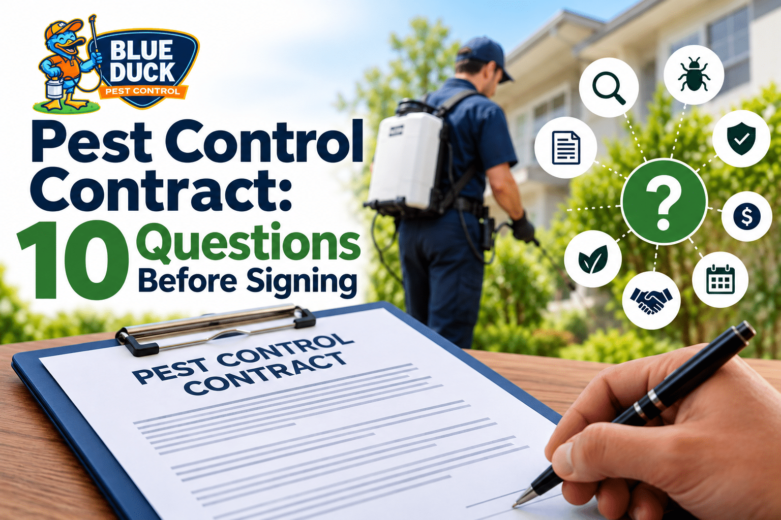 Greenwood homeowner reviewing a pest control contract and comparing treatment costs, service terms, and recommendations before signing.